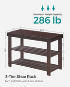 SONGMICS Shoe Rack Bench, 3-Tier Bamboo Shoe Storage Organizer, Entryway Bench, Holds Up to 286 lb, 11.3 x 27.6 x 17.8 Inches, for Entryway Bathroom Bedroom, Brown ULBS04Z | Shoe Storage Organizer, Holds Up to 286.6 lb, Brown, BAMBOU Collection ULBS04Z - Image 6