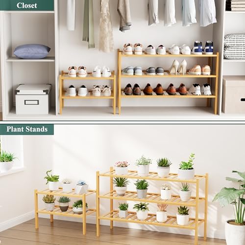 Smiry Bamboo Shoe Rack, 16 Vertical Slats, 3 Tier - 33.7" Wide, Natural - Image 5