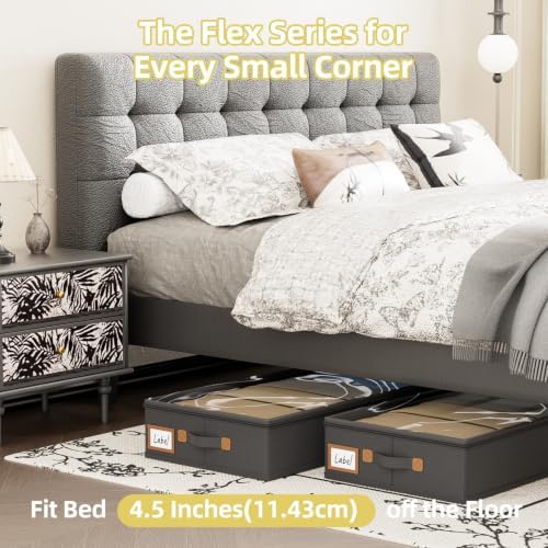 FHSQX Under Bed Storage Container 2Pack 4.5 Inches Low Profile Under-bed Organizer Bins Slim Under Couch Storage Box Ideal For Seasonal Clothes Blankets Towel Fabric (2, Black, 31.5 * 17 * 4.5in) - Image 3