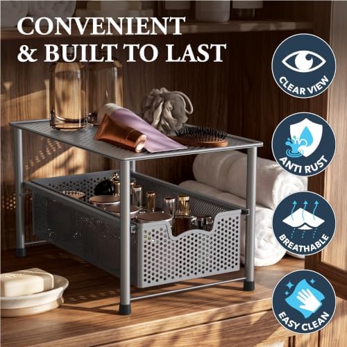 Simple Houseware Stackable Under Sink Sliding Basket Drawer, Silver - Image 5