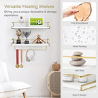 Forbena Floating Bathroom Shelves Wall Mounted, Aesthetic White and Gold Shelves for Bathroom Accessories, Modern Bathroom Organizer with Tower Bar for Wall Decor Storage Small Spaces, Set of 2 - Image 7