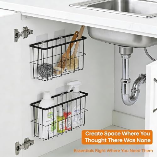 2Pack Cabinet Door Organizer, Self-Adhesive Lid Storage Box for Cabinet Storage, Wall-Mounted Storage Basket Rack, Suitable for Kitchen, Refrigerator, and Bathrooms - Image 4
