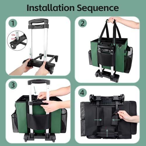 Large Rolling Cleaning Caddy Bag with Wheels, Cleaning Bag with Detachable Trolley, Cleaning Bags on Wheels for Housekeepers, Cleaning Cart Supplies Organizer for Home, Car, Picnic (Green) - Image 6