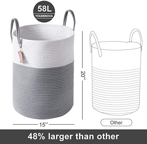 YOUDENOVA Cotton Laundry Hamper, 58L Tall Storage Basket-Grey - Image 7