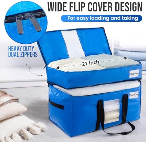 TAILI 2 Tier Moving Bags,4 Blue Silver Storage Bags with Visible Window - Image 2