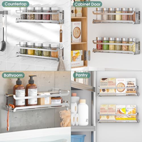 LUCYCAZ 4 Pack Wall Mounted Spice Rack for Kitchen Cabinet,RV,Camper,Sliver - Image 7