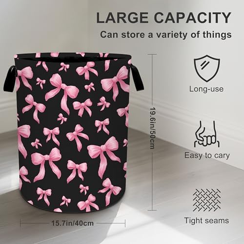 Bow Laundry Basket Storage Bin Foldable Laundry Hamper Clothes Storage Bucket Organizer 19.6x15.7 Inch For Laundry Room/Bedroom/Bathroom - Image 4
