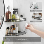 Voldra Glass Corner Shower Caddy, 2 Pack Adhesive Corner Shower Shelves for Inside Shower No Drilling, Tempered Glass Bathroom Corner Shelf with Guardrail Bathroom Shower Organizer Storage Rack(Black) - Image 2
