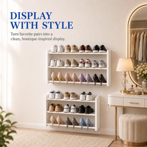 2 Pack 3 Tier Wall Mounted Shoe Rack, 17"-30"Adjustable Hanging Shoe Rack - Image 6