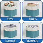 Temary Cubes Storage Baskets 11 Inch Cube Storage Bins 4 Pack Fabric Baskets for Gift Empty Teal Storage Bins for Shelves, Collapsible Fabric Storage Cubes Basket for Storage (White&Teal) - Image 5