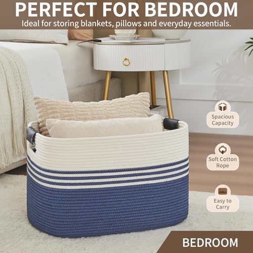 Laundry Hamper with Handles, 72L Rope Laundry Basket, Blue - Image 6