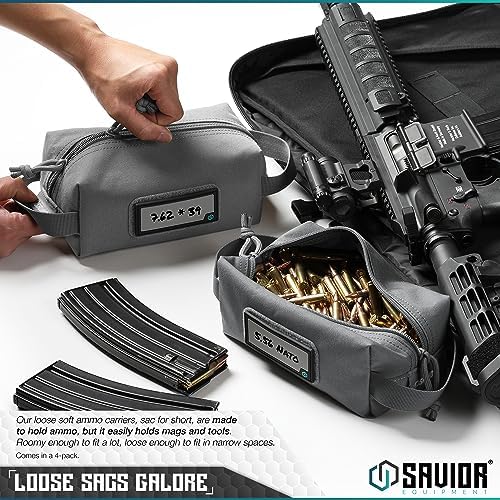Savior Equipment Loose Sacs 4-Pack Tactical Ammo Pouch Firearm Ammunition Carrier Bag, ID Patches Included, Rifle Carbine Pistol Revolver Ammos Case Shooting Range Gear - Image 2