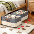 Foyego 2 Pack Shoe Organizer for Closet, with Wheels, Beige and Grey - Image 2