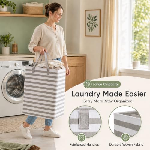BOOMIBOO 2-Pack Large Laundry Basket,Waterproof Freestanding Laundry Hamper,Collapsible Clothes Basket with Easy Carry Handles in Laundry Room Bathroom Bedroom Dorm,Grey,100L - Image 4