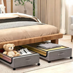 Under Bed Storage with Wheels, 6.7'' Tall Underbed Storage Containers with Lids - Rolling Bins for Shoes Clothes Blankets (Grey, 2-Pack XXL) - Image 4