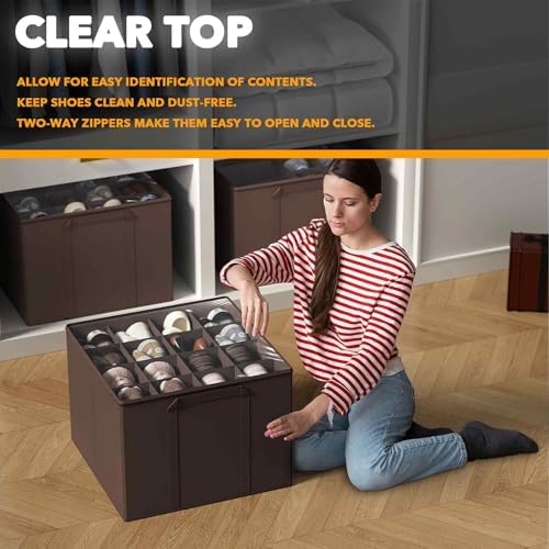 SpaceAid Shoe Organizer for Closet, 2 Pack Foldable Shoe Storage Containers Baskets Boxes Bins w/Adjustable Dividers, Fits 16-32 Pairs, Brown - Image 4