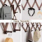 SCUNDA Hat Rack for Wall, Expandable Wall Hat Holder with 16 Hooks, 16 inch Wooden Wall Hook for Baseball Caps,Cowboy, Bag,Hoodie(Brown) - Image 4