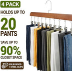 4-Pack Pants Hangers with Clips – 10 Clips Each, Space Saving Closet Organizer Hanger for Leggings, Jeans, Hats, Shorts, Belts, Scarves – Closet Organizer (4, Brown) - Image 3