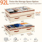 Dolicer 4 Pack Under Bed Storage with Wheels, 6in-10in Height Adjustable Underbed Storage Containers, 92L XXXL Under Bed Drawers Rolling Bin with Clear Lids for Dorm Shoes Clothes Organizers(Beige) - Image 3