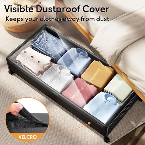 Under Bed Storage Containers with Wheels 2 Pack Underbed Shoe Storage Bedroom Storage Bins Organizer Large Capacity Under Bed Storage with Lid for Clothes Shoes Toys Blankets (Black) - Image 5