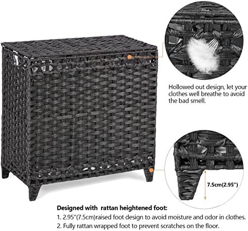 Laundry Hamper with 3 Removable Liner Bags, 132L Laundry Sorter with Lid - Image 5