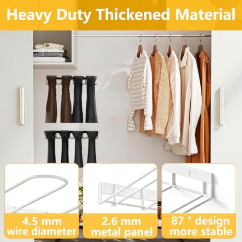 Boot Rack - 8 Pair Wader Hangers Wall Mount Boot Organizer for Tall Boots, Heavy Duty Boot Hangers Holder Sturdy Metal Wall Mounted Shoe Rack for Garage Mudroom Closet Entryway White 4 Pack - Image 5