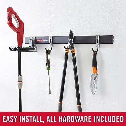 Rubbermaid FastTrack Garage Storage Utility Hooks 5 Piece Black All in One Rail Hook Kit and Tool Organizer Heavy Duty for Home/Garage/Shed/Garden - Image 3
