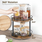 YATINEY Spice Rack, Set of 2 Lazy Susan Organizer, 2-Tier Turntable Organizer, Rotating Spice Rack Organizer For Cabinet, Compact and Versatile, for Kitchen Countertop, Rustic Brown SR22L2BR - Image 3