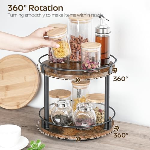 YATINEY Spice Rack, Set of 2 Lazy Susan Organizer, 2-Tier Turntable Organizer, Rotating Spice Rack Organizer For Cabinet, Compact and Versatile, for Kitchen Countertop, Rustic Brown SR22L2BR - Image 3