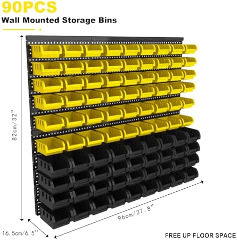 Wall Mounted Storage Bins - Plastic Adjustable Compartment Organizer for Screws, Nuts, Bolts & Tools | Heavy-Duty Home & Garage Organization | Closet, Bedroom, Workshop Wall Storage Rack, 90PCS - Image 2