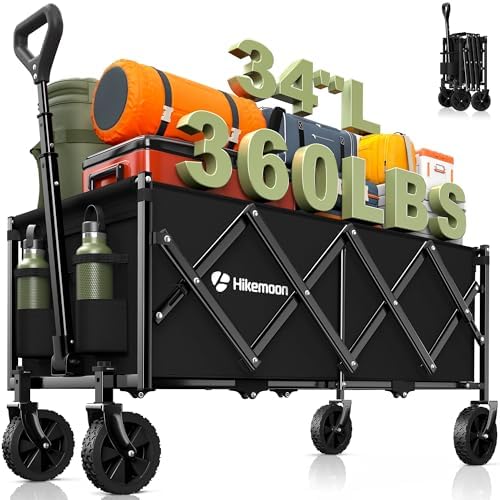 HIKEMOON 34'' Extra Long Folding Portable Wagon Cart, 120L 360LBS Black by Unknown
