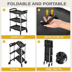 DWVO 3-Tier Foldable Service Cart with Swivel Wheels & Brake, 350LBS - Image 2