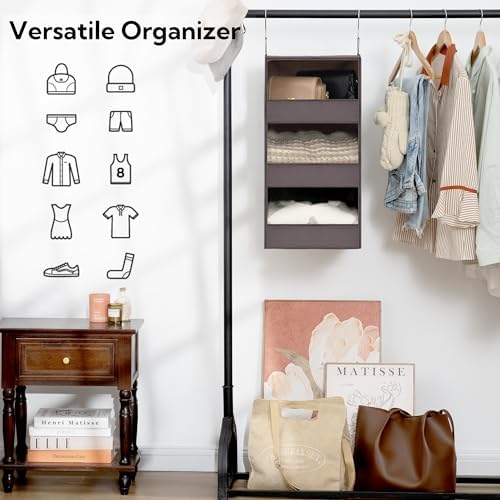 GRANNY SAYS 3-Shelf Hanging Closet Organizer, Foldable Storage, Dark Brown | 33 lb Capacity, No-Sag Support, Keeps Clothes Neat, Folds Flat, Fits RV, Dorm & Small Closets, 2 Pack - Image 5