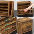 Wooden Mail Organizer, Desk Organizer with 3 Adjustable Shelves - Image 4
