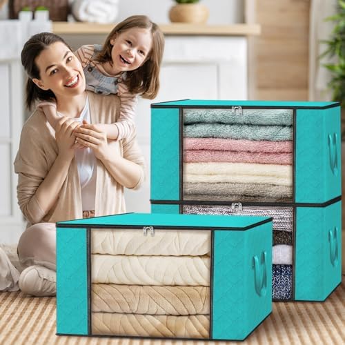 Fab totes 10 Pack Storage Bags for Clothes Blanket Storage Bins with Lids | Foldable Closet Organizers with Zippers,Window and Handles,Fabric Storage Bins for Sweater,Comforter,Bedding,Dorm essentials - Image 7