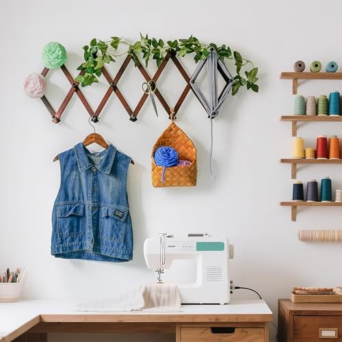 SKOLOO Accordion Wall Hanger with 16 Hooks, Modern Expandable Coat Rack Hat Rack for Wall, Solid Wooden, Cherry Red - Image 5