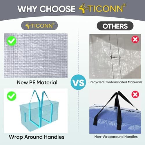TICONN 2 Pack Extra Large Moving Bags Heavy Duty with Zippers & Carrying Handles, Durable Storage Bags Moving Boxes for Closet Organizers and Storage (2 Pack, Aqua) - Image 4