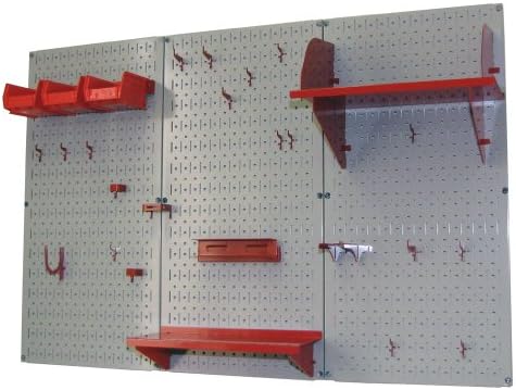 Wall Control Pegboard Organizer 4 ft. Metal Pegboard Standard Tool Storage Kit with Gray Toolboard and Red Accessories - Image 2
