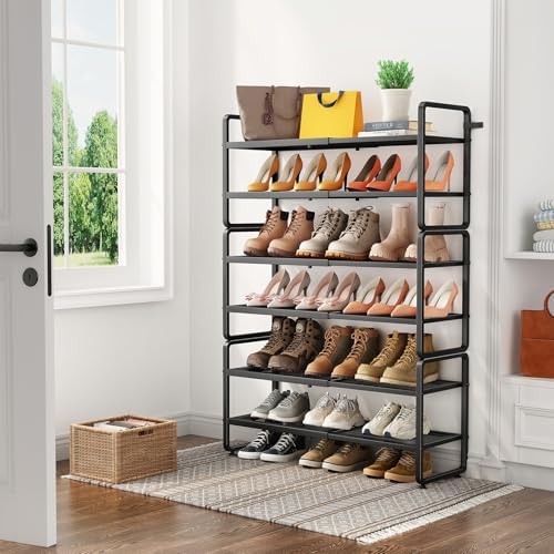 Expandable Metal Shoe Rack for Closet, Entryway & Garage, 6-Tier, Black | Adjustable Height for Boots, Stackable Design, Dense Mesh Shelves for Heels, Fits Small Spaces, Apartments and Rentals - Image 2
