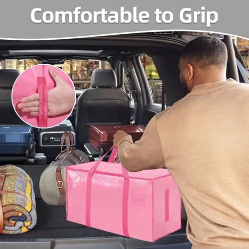 16 Pack-Extra Large Heavy Duty Moving Bags - Waterproof Storage Totes with Handles & Zippers, Foldable for College Dorm, Storage (Pink) - Image 6