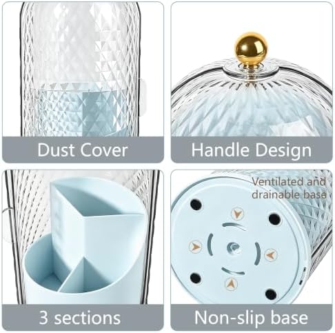 Toothbrush Holder with Cover for Bathroom Countertop, Organizer, Blue - Image 4