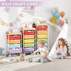 SYKIARIOL Utility Cart with 5 Labeling Drawers and Wooden Tabletop - Image 2