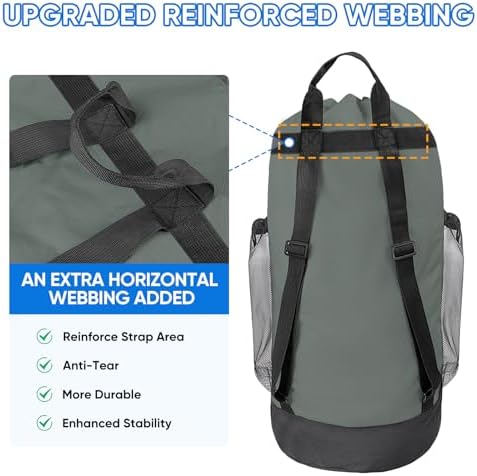 BALEINE 120L Laundry Bag Backpack, 900D Oxford Fabric Large Travel Laundry Bags with Shoulder Straps and 2 Mesh Pockets for College Dorm, Apartment, Laundromat (Dark Grey, 120L) - Image 4