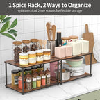 Countertop Spice Rack, Stackable Wood & Metal Pantry Cabinet Shelf Organizer Storage, 4-Tier or Split into 2×2-Tier, Multi-Use for Kitchen Bathroom Desktop Home Office, Rustic Brown - Image 2