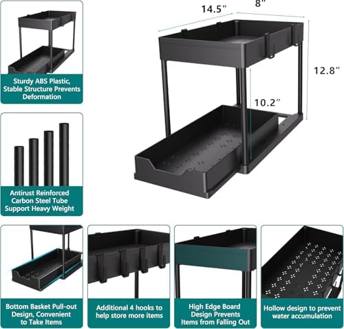 Under Sink Organizer 2 Pack,2 Tier Slide Out Storage for Kitchen Bathroom - Image 6
