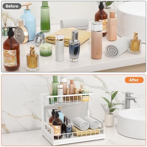 Under Sink Organizer 2 Tier, Pull Out Drawer Slides Under Sink Storage for Bathroom Kitchen,Multi-Purpose Drawer Under Cabinet Organizer for Cleaning Supplies (White, 1 Pack) - Image 5