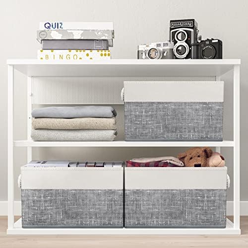 Fab totes Storage Bins 2-Pack, Foldable Storage Baskets for Organizing Toys, Books, Shelves, Closet, Large Storage Box with Rope Handles, Sturdy Organizer Bins, White & Grey - Image 5