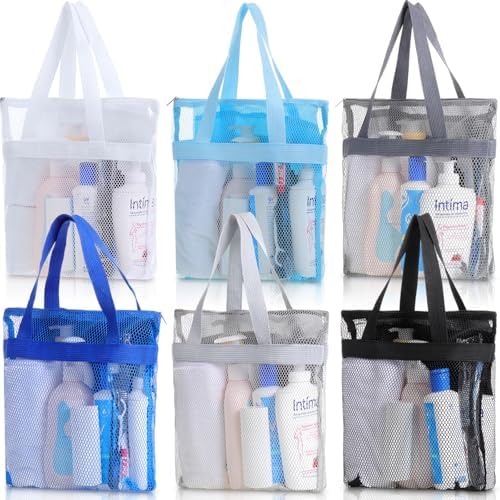 6 Pcs Mesh Beach Bags Bulk Portable Mesh Shower Caddy Bags with Zipper & 2 Pockets Hanging Toiletry and Bath Organizer for Beach Gym Camp Swimming Travel College Dorms (Classic Color) by Yeyeplum