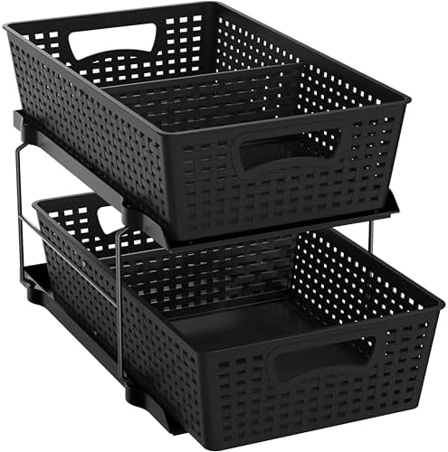 Simple Houseware 2 Tier Pull-Out Sliding Drawer Under Sink Storage, Black by SimpleHouseware