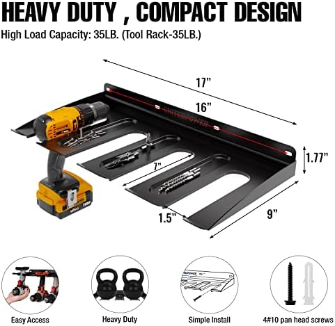 UNITEDPOWER Electric Drill Storage Rack, Holds 4 Drills, Wall Mounted Power Tool Organizer for Battery Powered Hand Tools, Workshop, Shed, Garage, Home (Drill Rack) - Image 3